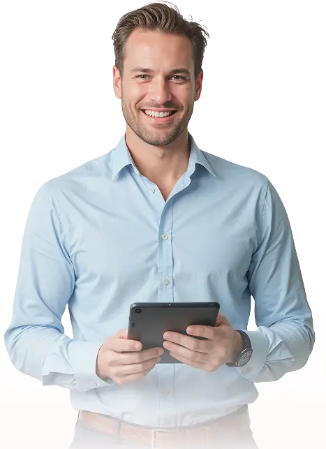 Profissional feliz com tablet